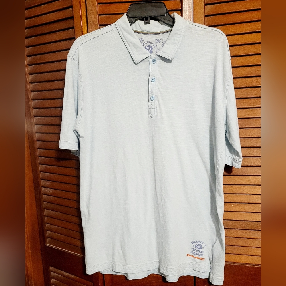 Jimmy Buffet Light Aqua Distressed Margaritaville Polo Shirt Mens Large. - Picture 2 of 10